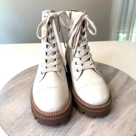 Kate Spade Merritt Lug Sole Cream Biege Leather Combat Boots US Size 7.5 7.5B - Picture 6 of 13